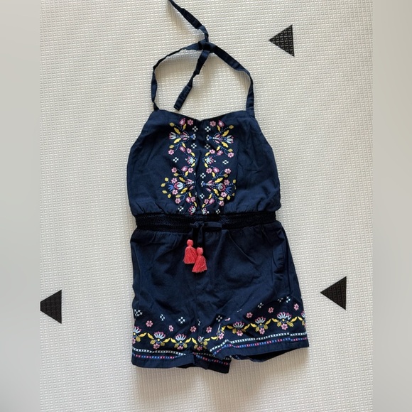 Isaac Mizrahi|Baby girl navy cotton halter romper,summer style•••floral detail - Picture 3 of 4